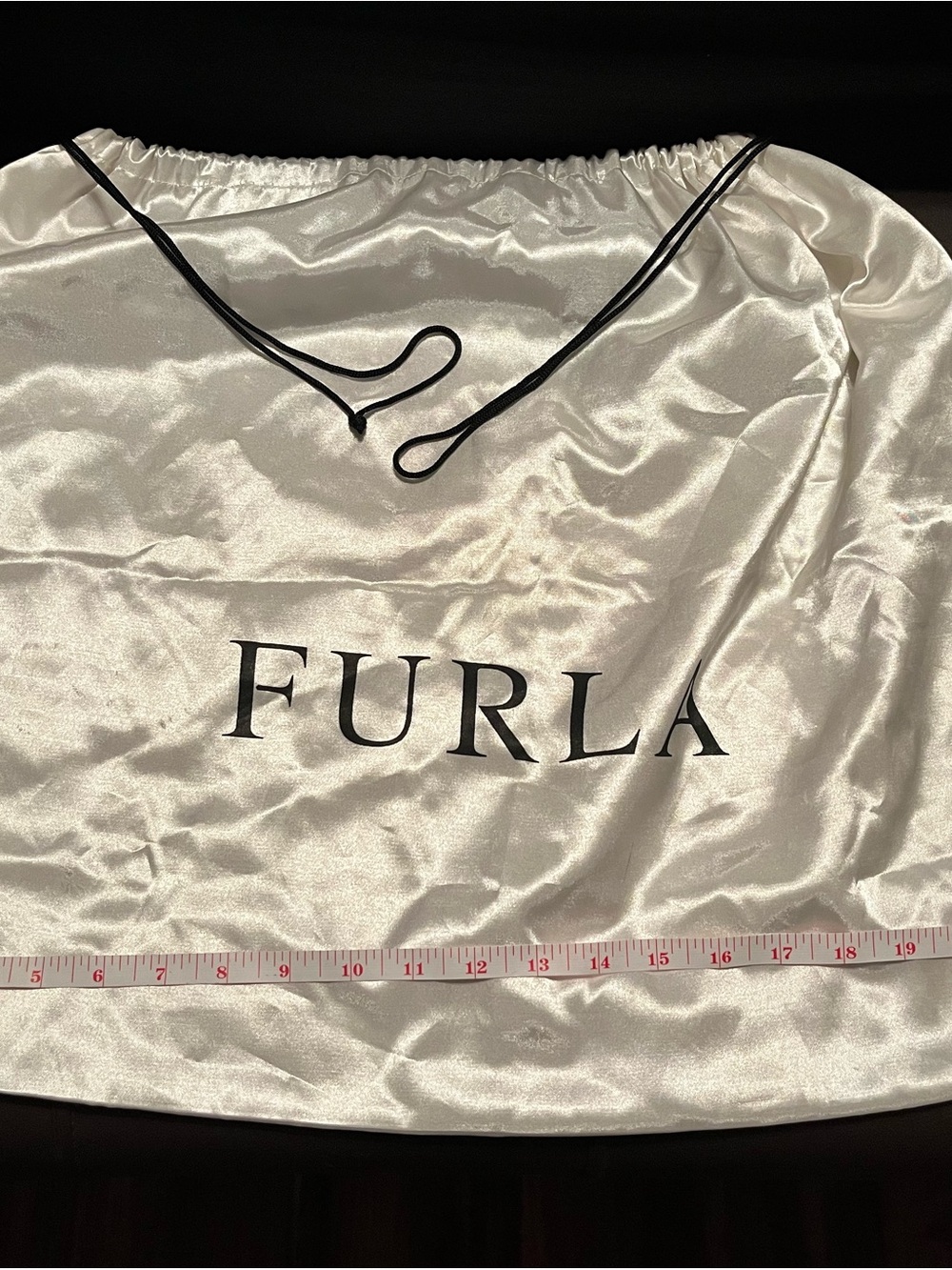 Furla Ivory Satin Drawstring Dust Bag with Black Logo